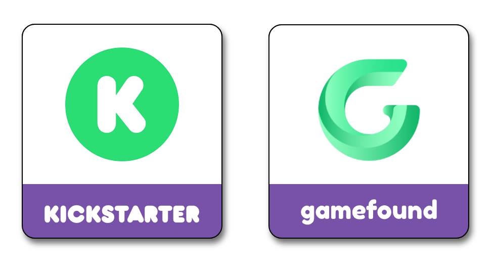 Crowdfunding website logos for kickstarter and gamefound